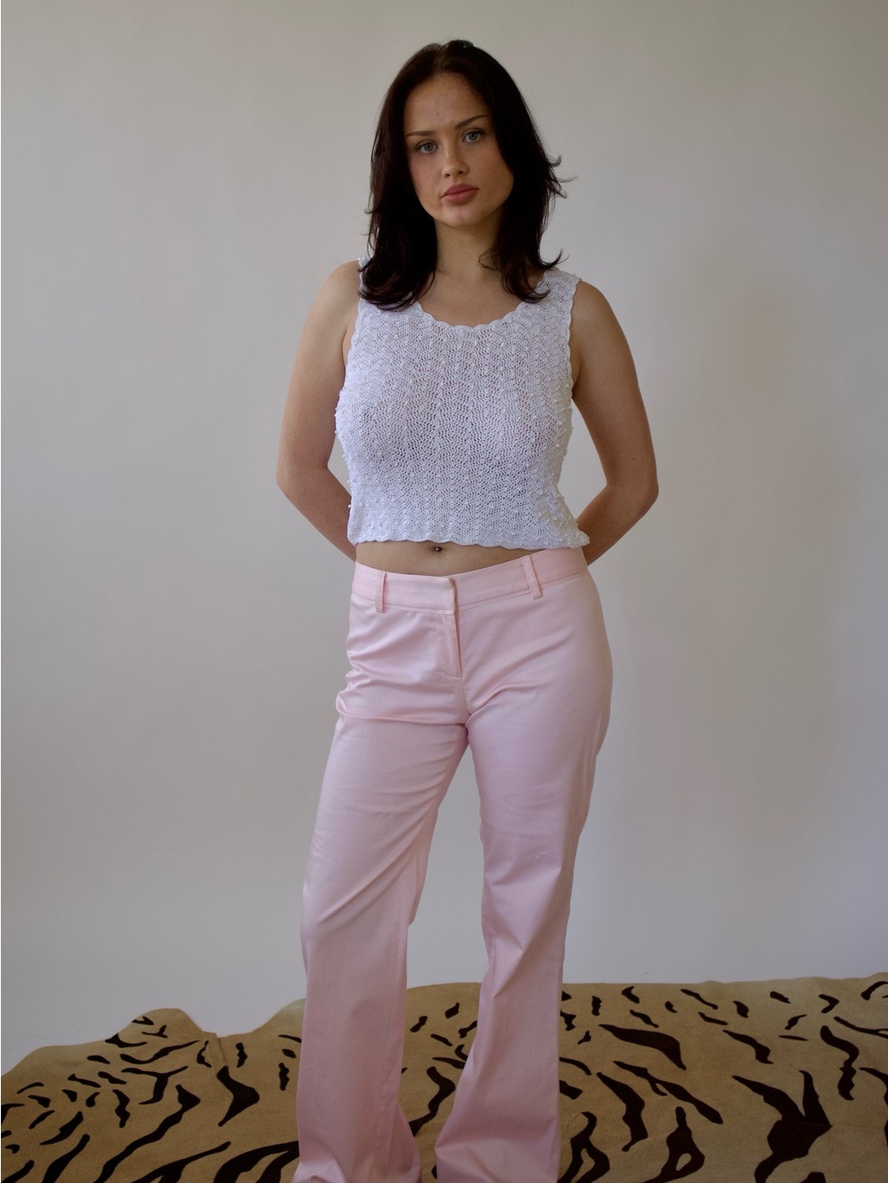 Pink sateen Straight-Leg Pants